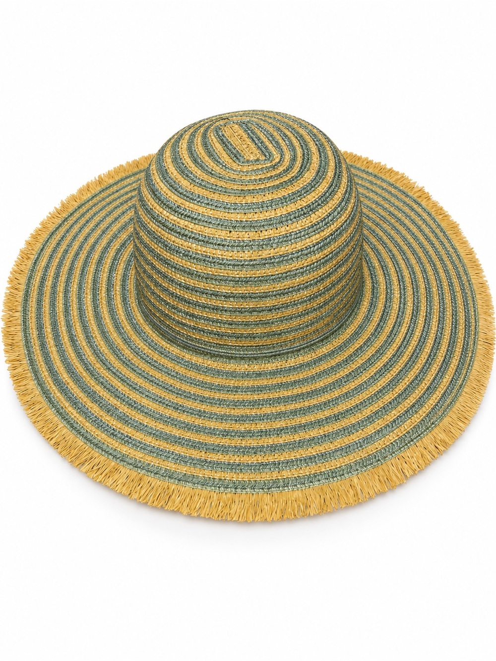NWT Sage Green Straw Look Floppy Sun Hat Wide Brim Fringe UPF 50+ Adjustable
